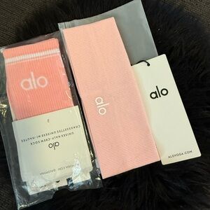 Alo pink socks and white headband NOT FOR SALE